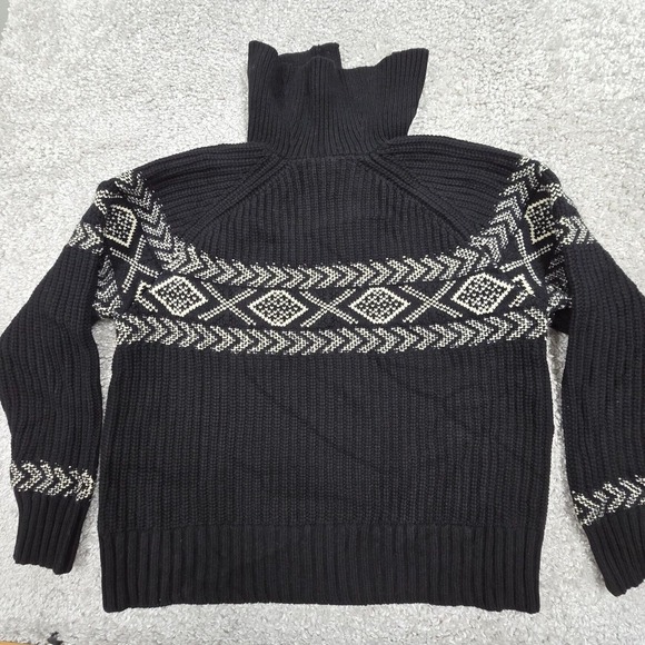 Banana Republic Sweater Mens XL Black Arran Fair Isle Wool Blend Chunky - Picture 8 of 12